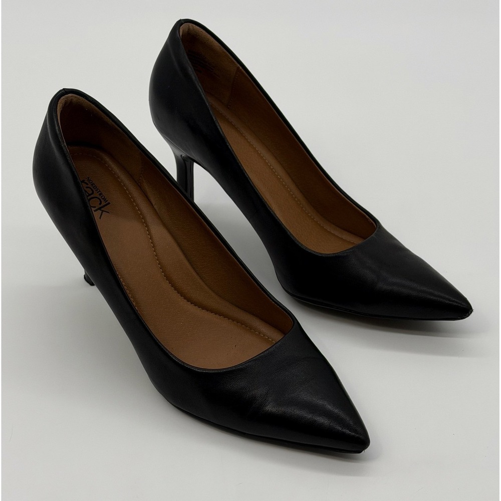 Nordstrom Rack Heels Womens 9.5 Black Leather Paige Pump Pointed Toe Career Work